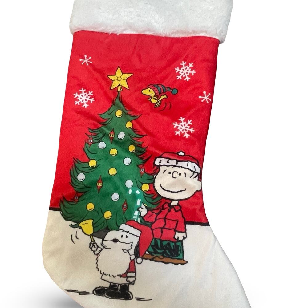 Peanuts Snoopy Charlie Brown Woodstock Christmas Stocking 18" Tree Snowflake